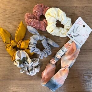Neutral Hair Accessories Bundle - Scrunchies & Headband (6 pcs)